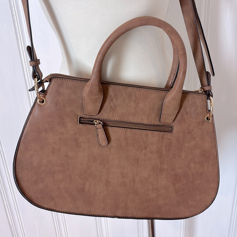 NWOT Faux Suede Satchel-Style Crossbody Handbag with Tassel & Gold Studs - Picture 6 of 7